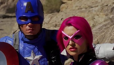 Masked hottie Phoenix Marie moans while having coition with Captain America